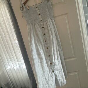 GAP Light Blue Striped Midi Dress Sleeveless Smocked Cotton Sundress Size S